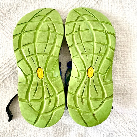 Chaco Two Strap Blue & Green w/ Green Soles W6 - Picture 10 of 14